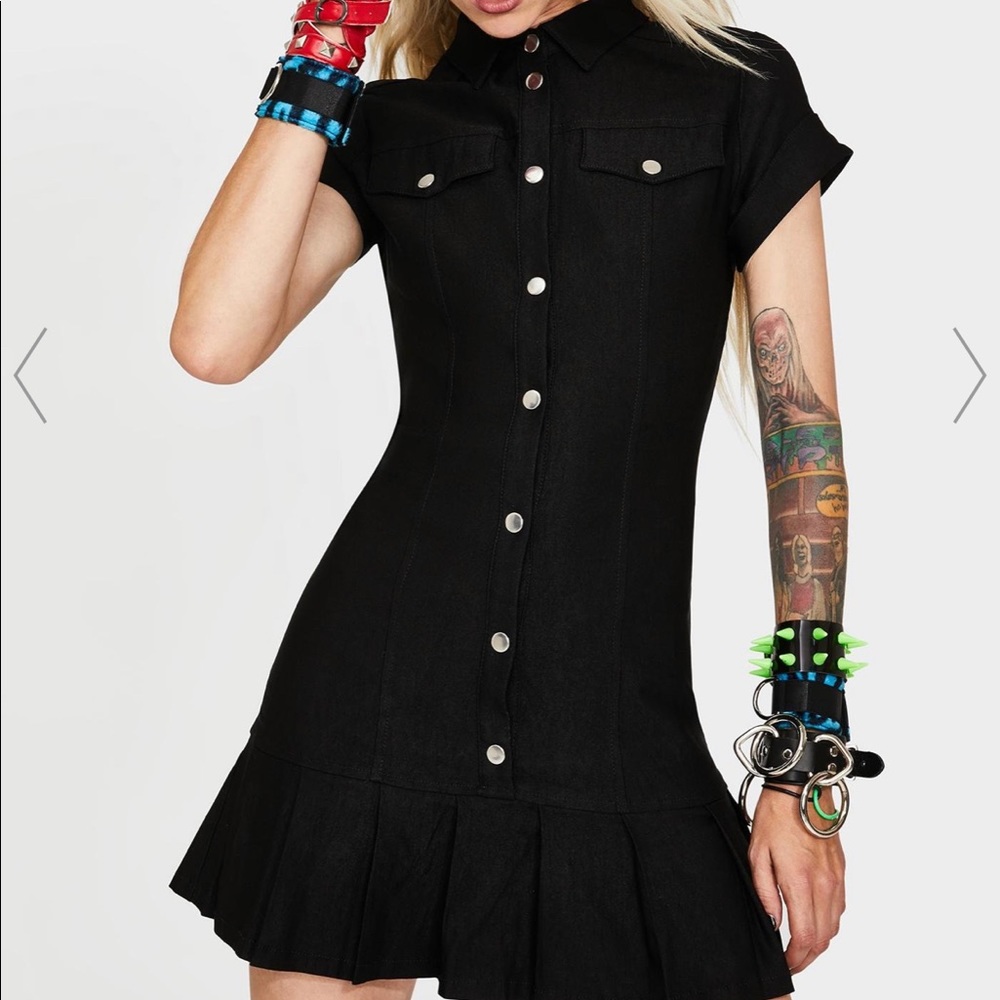 Black button down dress with pleats